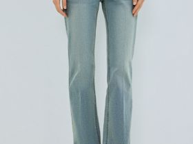 Расклёшенные джинсы с высокой посадкой, Голубой