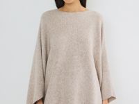 Асимметричное вязаное пончо, Бежевый