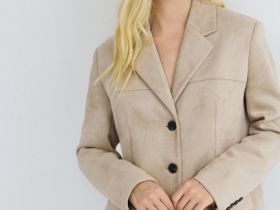 Однобортный жакет из искусственной замши, Бежевый