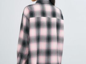 Рубашка в клетку со стразами, Розовый