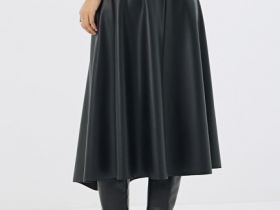 Асимметричная юбка миди из искусственной кожи, Черный