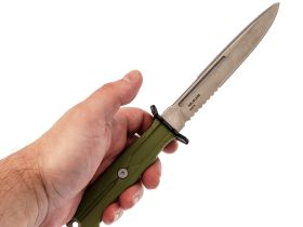 Тактический нож Mr.Blade Leshiy serrated stonewash, сталь AUS-8, рукоять OD Green Elastron