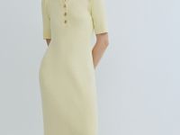 Платье в рубчик с воротником поло, Желтый