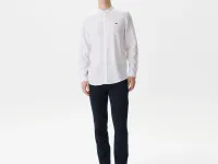 Мужская рубашка Lacoste без ворота в полоску из смеси льна