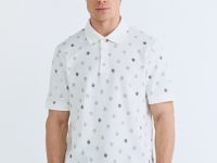 Поло из хлопка с принтом, Белый