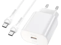 Сетевое зарядное устройство Hoco (N22) Jetta Type-C/PD25W+QC3.0 charger (EU) 3000mA + кабель Lightning (белый)