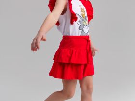 Комплект трикотажный для девочек: фуфайка (футболка), юбка-шорты