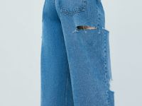 Широкие джинсы с рваным дизайном, Голубой