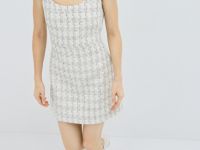 Твидовое платье мини на бретелях, Белый