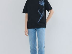 Футболка с цветочным принтом, Черный