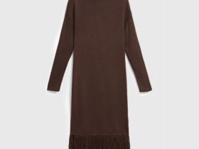 Вязаное платье с бахромой, Коричневый