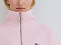 Свитшот с принтом и воротником на молнии, Розовый