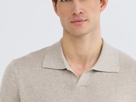 Вязаное поло с коротким рукавом, Бежевый