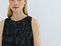 Платье А-силуэта с бахромой из пайеток, Черный