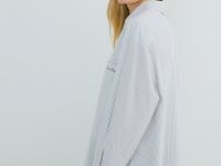 Рубашка в полоску с вышивкой, Серый