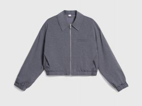 Укороченный жакет на молнии для девочек, Серый
