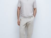 Вязаное поло с коротким рукавом, Бежевый