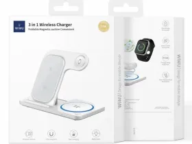 Беспроводное зарядное устройство WIWU Wireless Charger 15W 3 в 1 для iPhone/Apple Watch/AirPods складное (WI-W020) (белый)