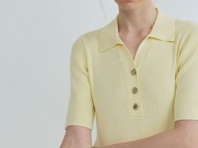 Платье в рубчик с воротником поло, Желтый