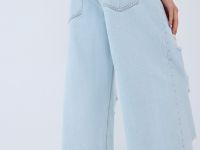 Широкие джинсы с рваным дизайном, Голубой