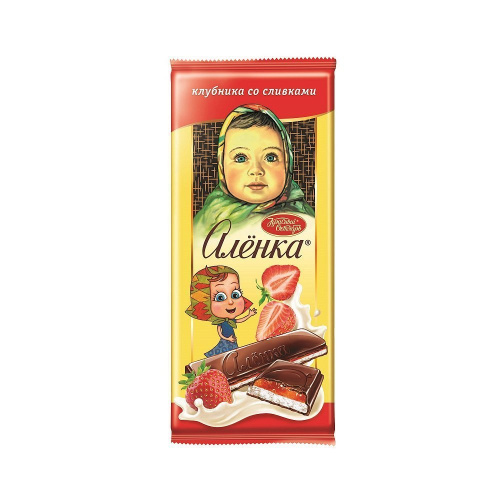 Шоколад Алёнка с начинкой клубника со сливками, Красный Октябрь, 87 гр.