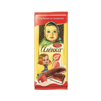 Шоколад Алёнка с начинкой клубника со сливками, Красный Октябрь, 87 гр.