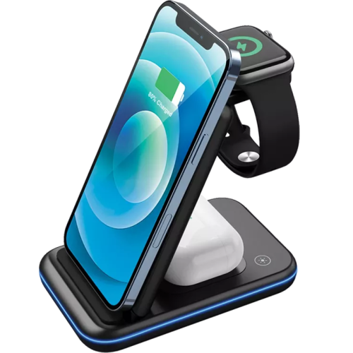 Зарядное устройство беспроводное Canyon Qi WS-304 3 в 1, 15W, черное (складное)