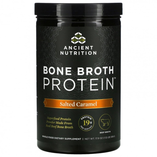 Dr. Axe / Ancient Nutrition, Bone Broth Protein, Salted Caramel, 1.18 lb (540 g)