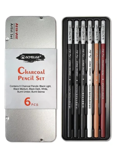 Набор карандашей угольных Acmeliae 6 шт, в металлическом футляре