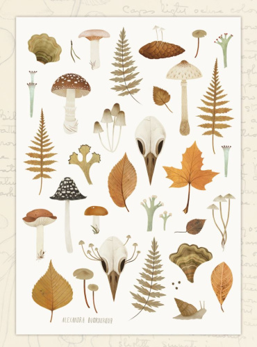 Стикеры Дворникова А. "Птичий череп и листья"