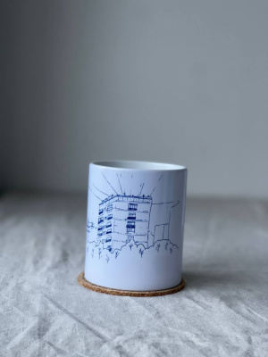 Свеча в керамическом стакане с авторским рисунком "Панелька", аромат Море