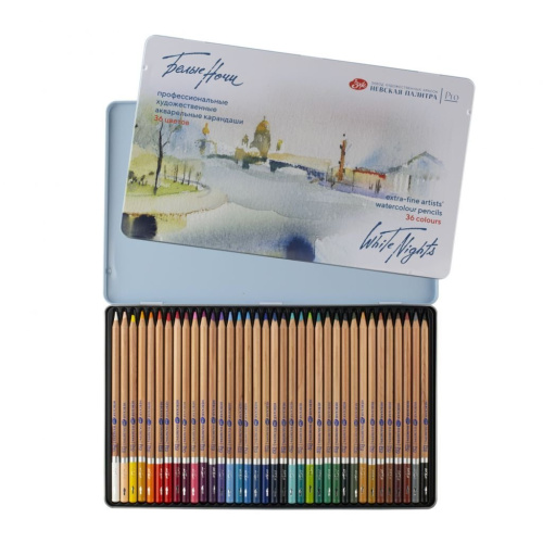 Набор карандашей акварельные "Белые ночи", 36 цветов, в жестяном пенале