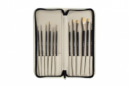 Набор кистей синтетика Малевичъ "Тициан" 12 шт в пенале, бежевый