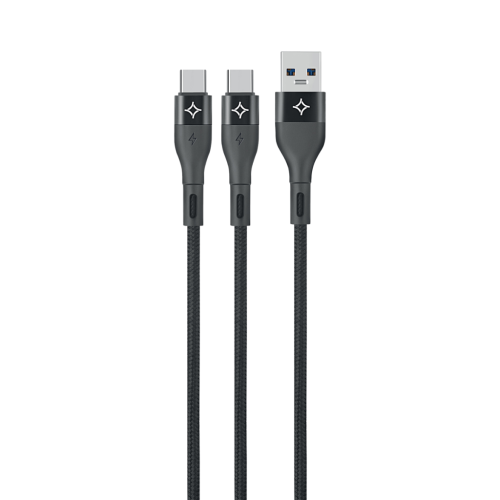 Кабель Stellarway USB-A/2C 2A, 1,2м, нейлоновый, черный