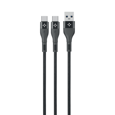 Кабель Stellarway USB-A/2C 2A, 1,2м, нейлоновый, черный