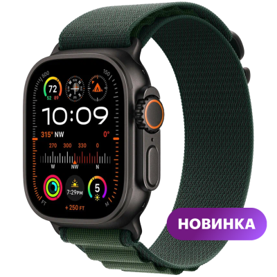 Умные часы  Apple Watch Ultra 2, 49mm, Black Titanium Case with Dark Green Alpine Loop, L (MX4T3QA/A)