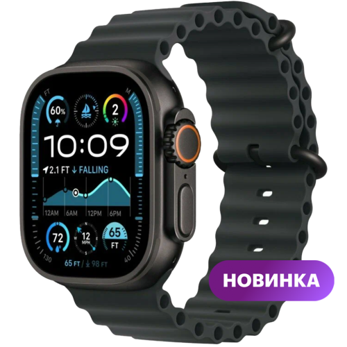 Умные часы  Apple Watch Ultra 2, 49mm, Black Titanium Case with Black Ocean Band, One size (MX4P3QA/A)