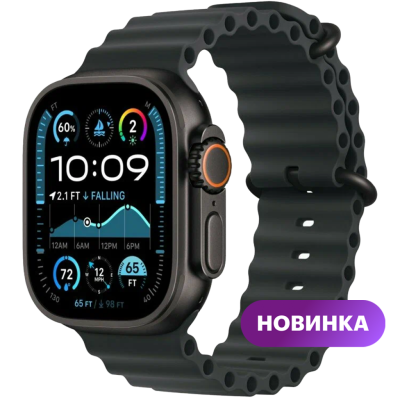 Умные часы  Apple Watch Ultra 2, 49mm, Black Titanium Case with Black Ocean Band, One size (MX4P3QA/A)