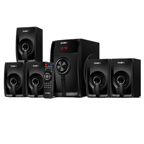 Акустическая система 5.1 Sven HT-202 SV-018177 черный, (RMS):20Вт+5x16Вт, Bluetooth, FM-тюнер, USB/SD, дисплей, пульт ДУ