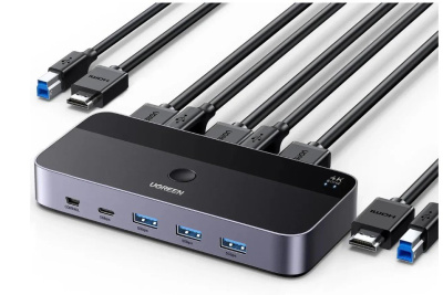 Переключатель UGREEN CM664 15707_ Switcher HDMI2.0 KVM 4K60Hz. Цвет: серый космос/черный