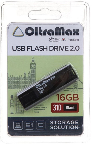 Накопитель USB 2.0 16GB OltraMax OM-16GB-310-Black 310, чёрный