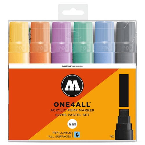 Набор маркеров Molotow "ONE4ALL 627HS Pastel 1" 15 мм, 6 шт