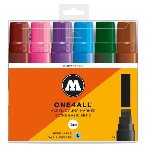 Набор маркеров Molotow "ONE4ALL 627HS Basic-Set 2" 15 мм, 6 шт