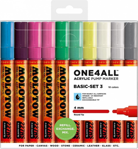 Набор маркеров Molotow "ONE4ALL 227HS Basic-Set 3" 2 мм, 10 шт