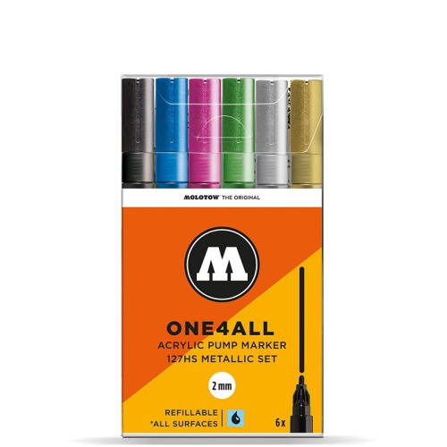 Набор маркеров Molotow "ONE4ALL 127HS Metallik-Set" 2 мм, 6 шт