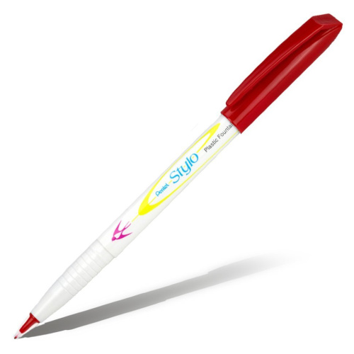 Ручка с пластиковым пером Pentel "Stylo" 0,4 мм, красные чернила на водной основе