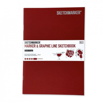 Скетчбук Sketchmarker "MARKER & GRAPHIC LINE" 17,6х25 см 16 л 180 г мягкая обложка, красный
