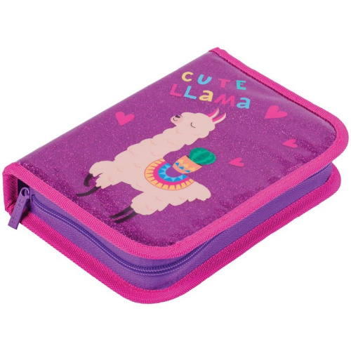 Пенал 1 отделение Berlingo "Cute Lama" 200*140*40 мм, ПВХ с блестками