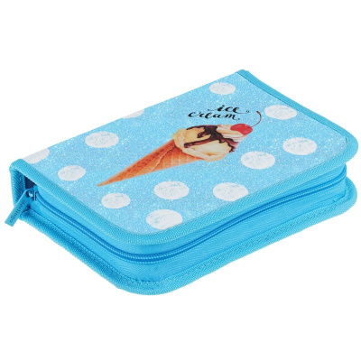 Пенал 1 отделение Berlingo "Вкусное мороженое" 200*140*40 мм, доп. откидная секция, ПВХ с блестками