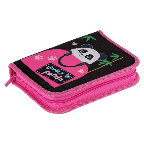 Пенал 1 отделение Berlingo "Lovely panda" 200*140*40 мм, дополнительная откидная секция, полиэстер